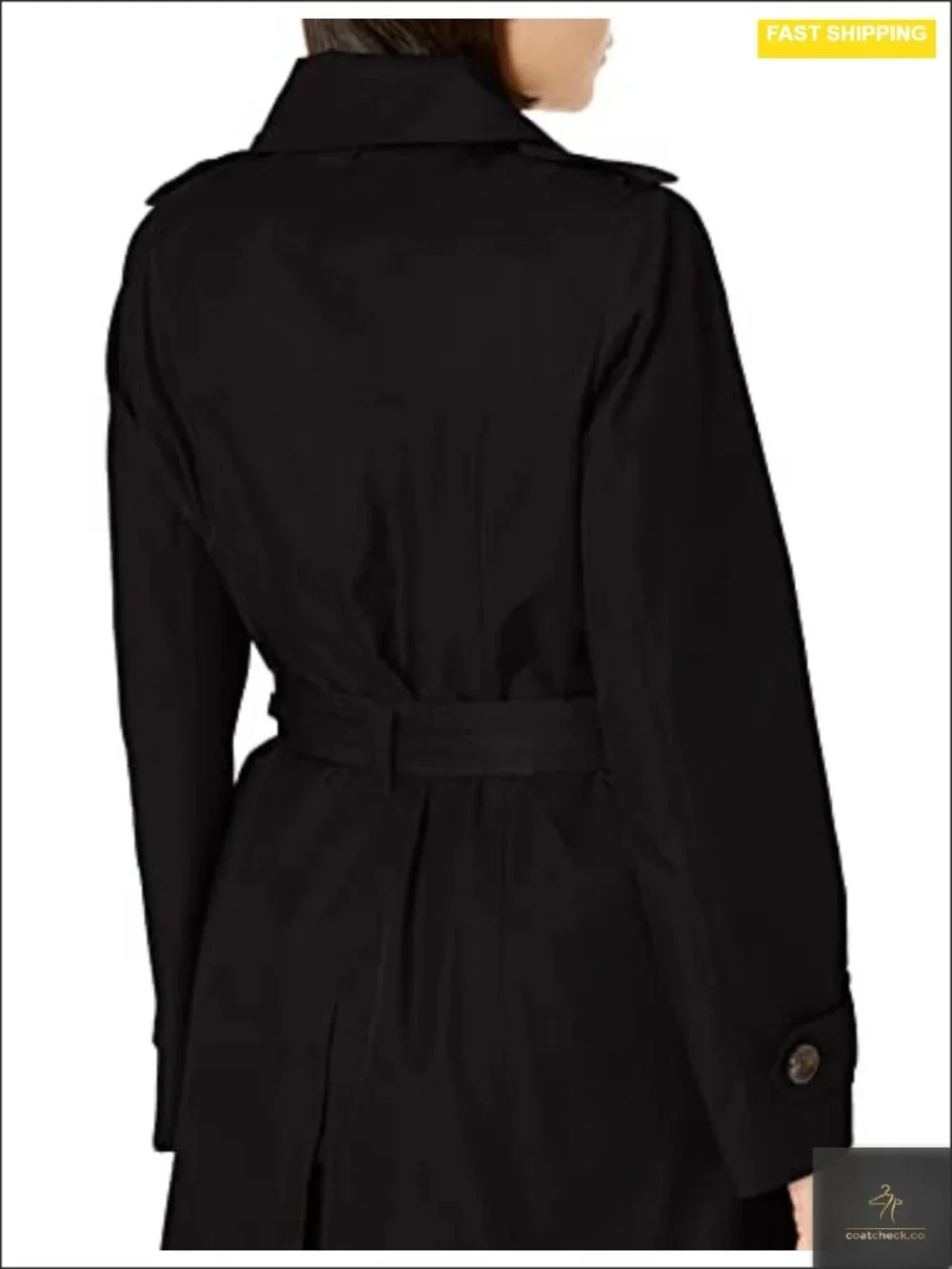 Women's Double Breasted Trench Coat with Belt - Water Resistant, 36